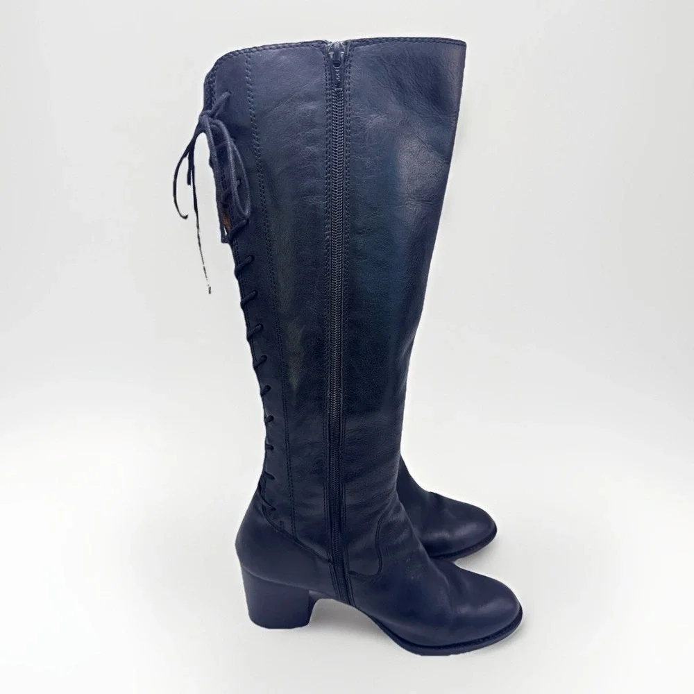 Sofft Wheaton Black Leather Knee High Lace Up Back Riding Boots 9.5 M 1433601